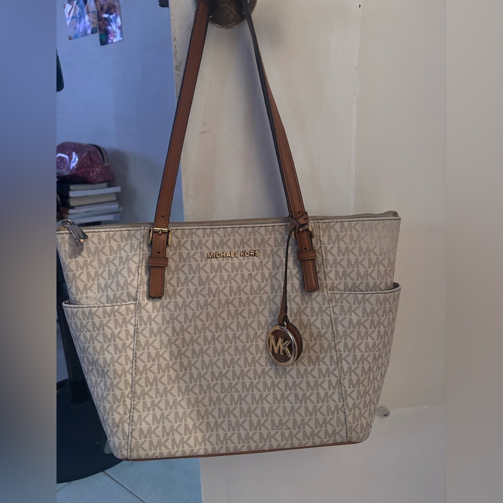 Michael Kors Cream and Brown Monogram Tote